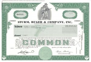 Sturm, Ruger and Co, Inc - 1998 dated Gun Maker Stock Certificate