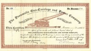 Pneumatic Gun-Carriage and Power Co. - Stock Certificate with Cannon Vignette