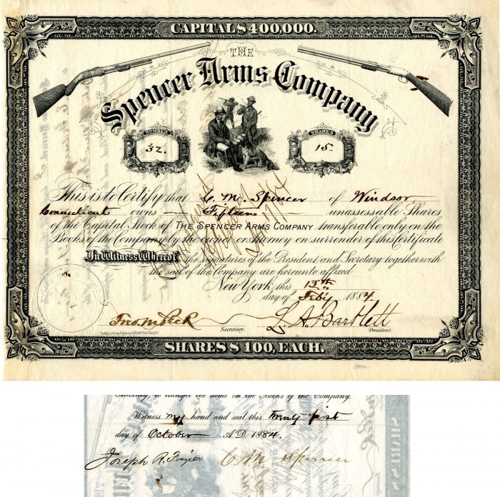 Spencer Arms Co. - Issued to and Signed by Christopher M. Spencer
