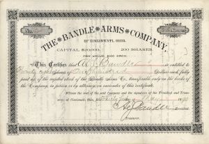 Bandle Arms Co. of Cincinnati, Ohio - Gun Stock Certificate Signed twice by A. J. Bandle