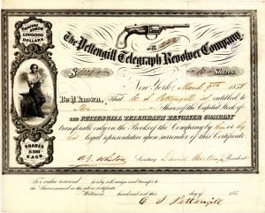 Pettengill Telegraph Revolver Co. dated 1858 and signed by C S Pettengill -  Stock Certificate