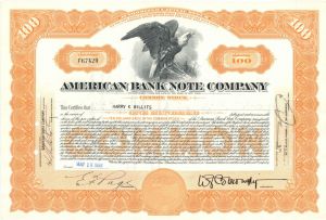 American Bank Note Co. - Infamous Engraving & Printing Company Stock Certificate