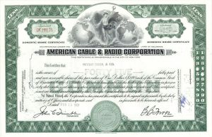 American Cable and Radio Corp. - 1940's-60's dated Stock Certificate