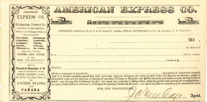 American Express Co. - Livingston, Fargo and Co. - Early Express Receipt Unissued