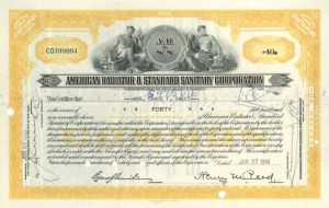 American Radiator and Standard Sanitary Corp. - Stock Certificate - Rare Type