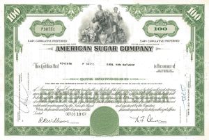 American Sugar Co. - 1960's dated Sugar Refining Stock Certificate