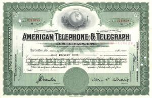 American Telephone and Telegraph - dated 1940's-50's Communications Stock Certificate - AT&T