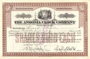 Ansonia Clock Co. - Stock Certificate