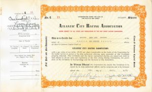 Atlantic City Racing Association signed by John B. Kelly, Sr. - Stock Certificate