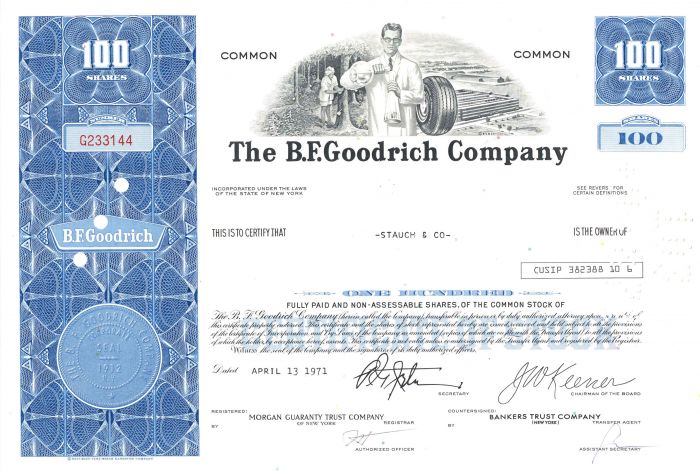 B. F. Goodrich Co. - Famous Tire and Manufacturing Stock Certificate