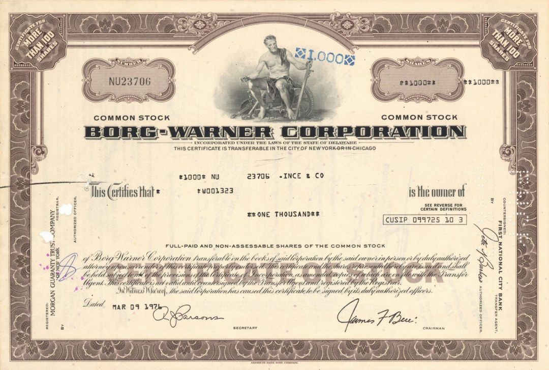 Borg-Warner Corp. - Stock Certificate