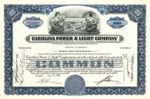 Carolina Power and Light Co. - 1950's dated North Carolina Utility Stock Certificate