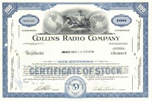 Collins Radio Co. - Stock Certificate - Fabulous History
