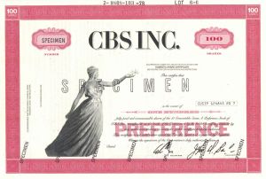 CBS Inc.  (Known as Columbia Broadcasting System, Inc. ) - Specimen Stock Certificate