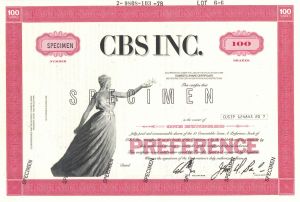 Columbia Broadcasting System, Inc (Known as CBS) - Stock Certificate