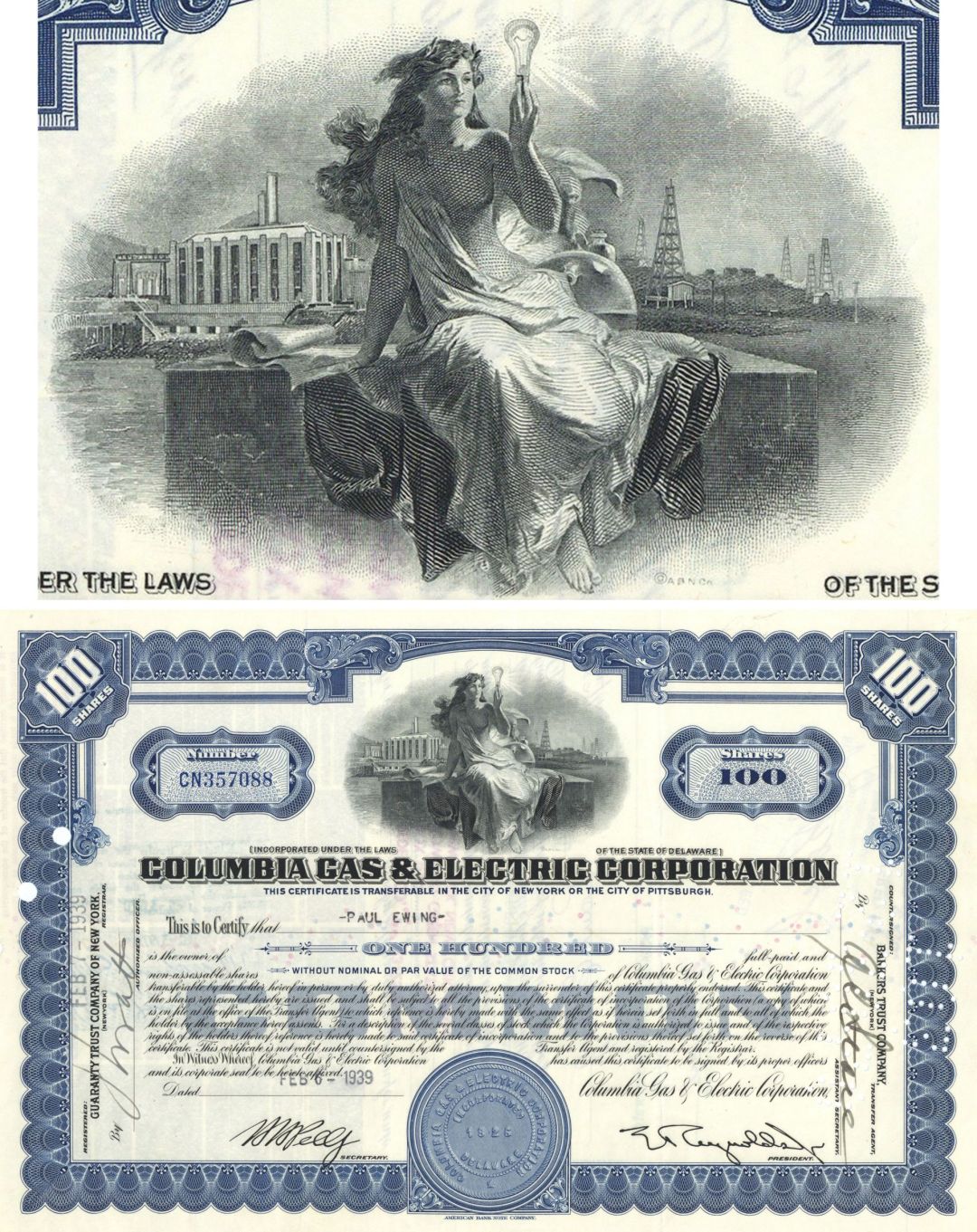 Columbia Gas and Electric Corporation - 1930's-60's Utility Stock Certificate
