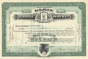 Elgin National Watch Co. - 1920's-30's dated Timepiece Stock Certificate - Watch Maker from 1864 to 1968