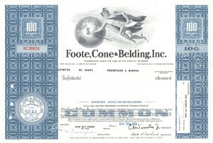 Foote, Cone and Belding, Inc. - 1960's-70's dated Advertising Agency Stock Certificate
