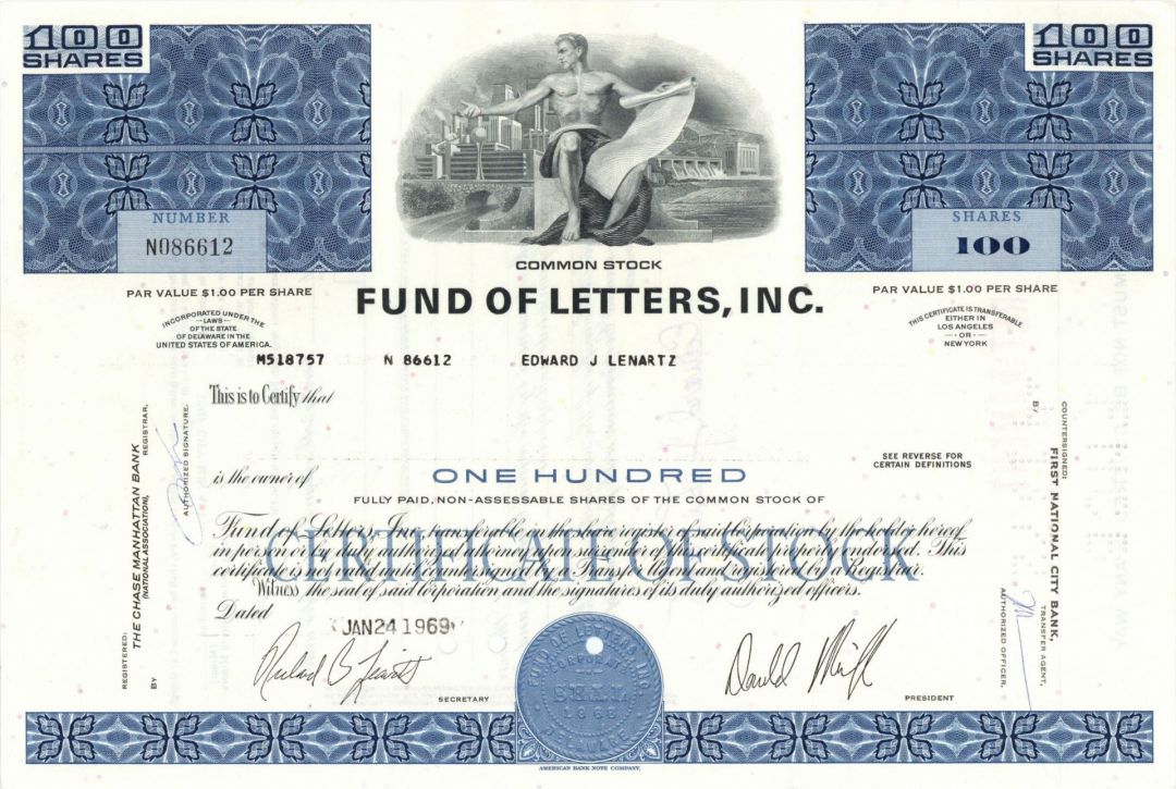 Fund of Letters, Inc. - Stock Certificate