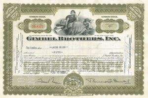 Gimbel Brothers, Inc. - 1940's-50's dated Department Store Company Stock Certificate