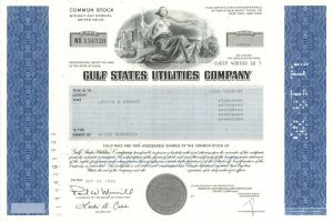 Gulf States Utilities Co. - 1980's. dated Utility Stock Certificate