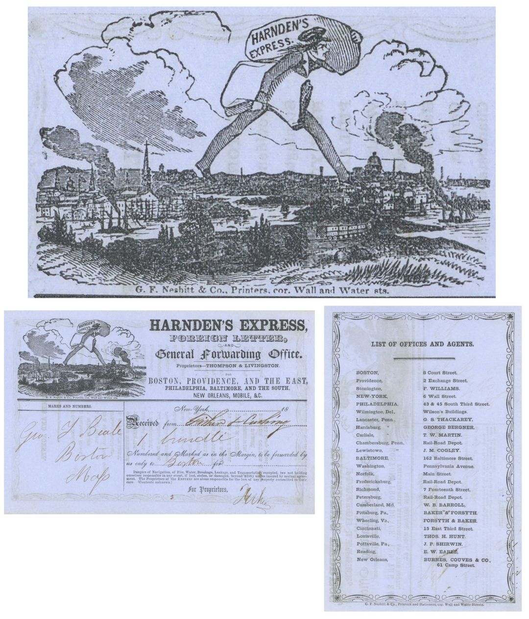 Harnden's Express - 1850's dated Express Receipt - This Company was Taken over by American Express
