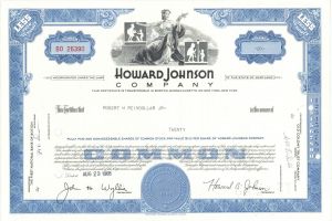 Howard Johnson Co. - 1960's-70's dated Restaurant & Hotel Chain Stock Certificate