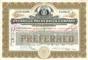 Hydraulic-Press Brick Co. - Stock Certificate