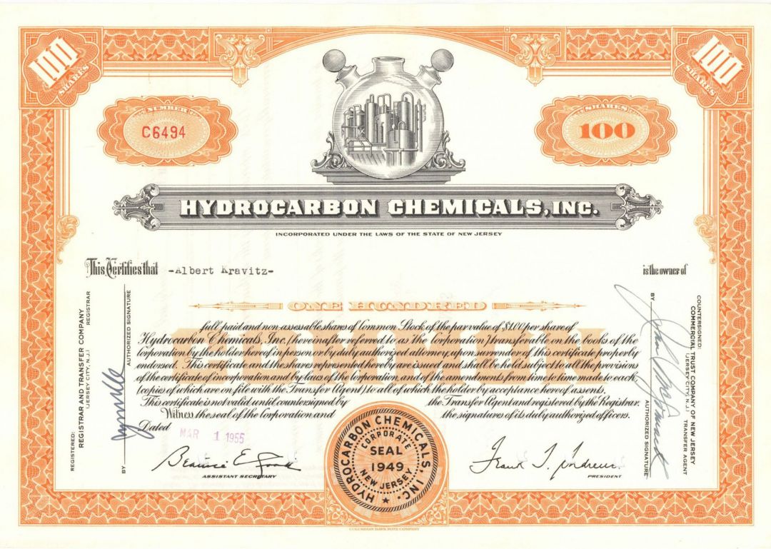 Hydrocarbon Chemicals, Inc. - Stock Certificate