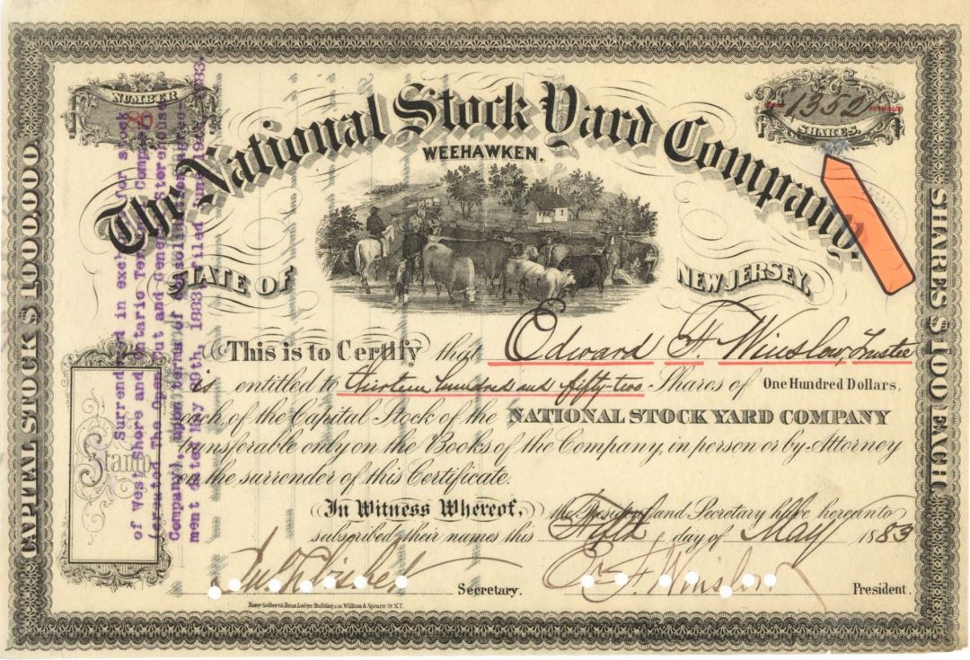 National Stockyard Co. - High Denomination Stock Certificate
