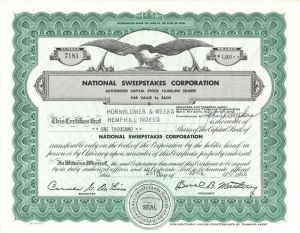 National Sweepstakes Corp. - Stock Certificate
