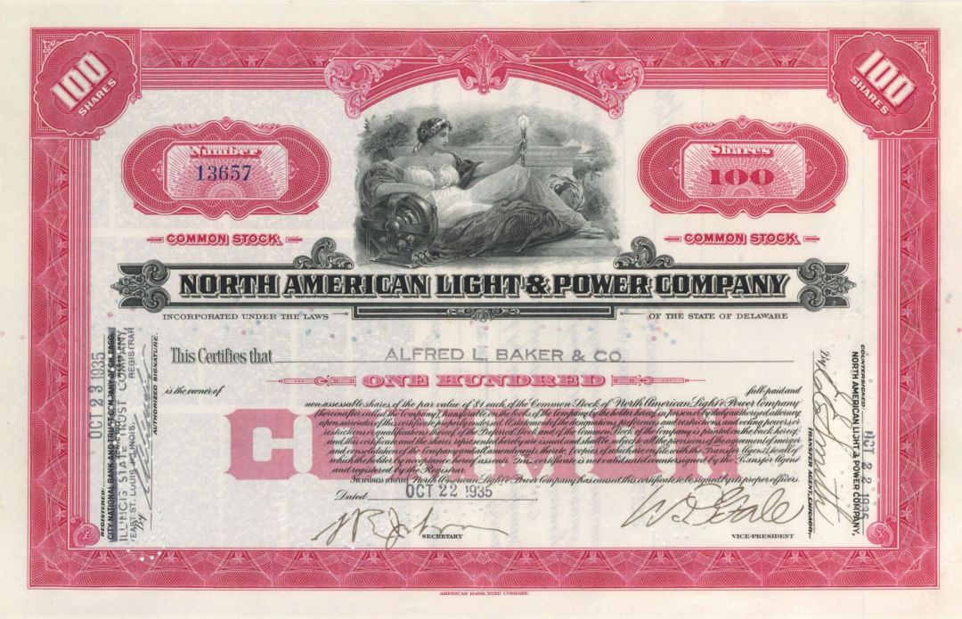 North American Light and Power Co. - Stock Certificate