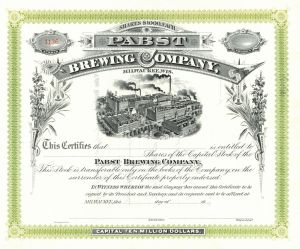 Pabst Brewing Co. - Unissued Beer Stock Certificate