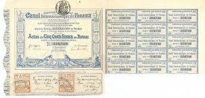 Panama Canal Stock Certificate - Canal Interoceanique de Panama - French & Panamanian