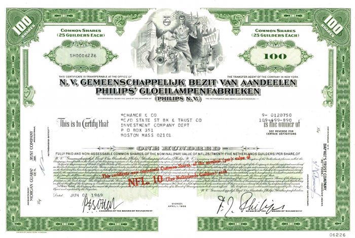 Philips N.V. - Electronics, Lighting and Utilities Stock Certificate - Netherlands
