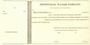 Pottsville Water Co. - 1830's to 1850's dated Unissued Pennsylvania Utility Co. Stock Certificate