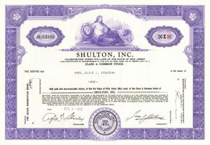 Shulton, Inc. - Stock Certificate