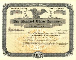 Standard Piano Co - Unissued Stock Certificate