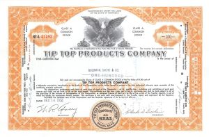 Tip Top Products Co. Issued to Goldman, Sachs and Co. - 1962-1963 dated Stock Certificate