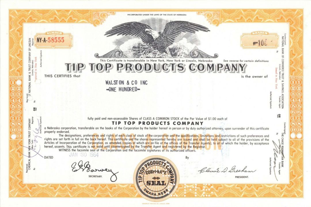 Tip Top Products Co. - Stock Certificate