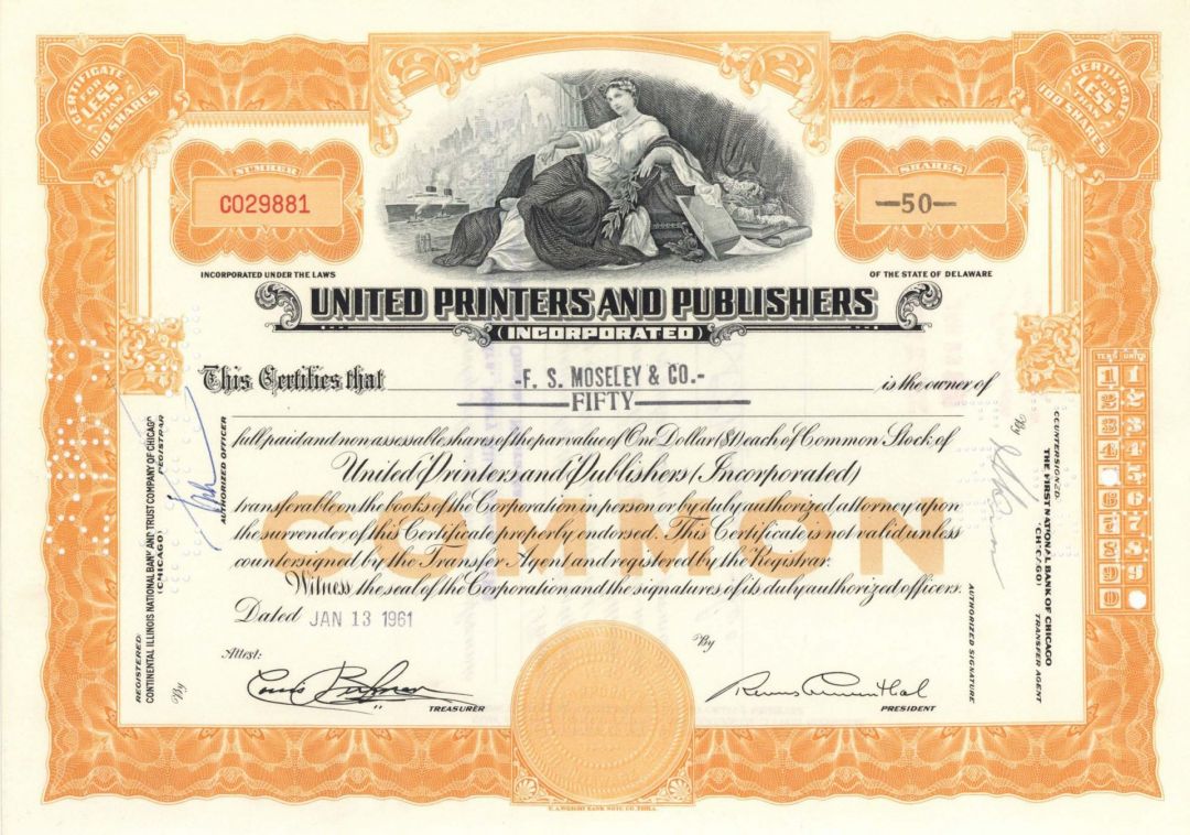 United Printers and Publishers, Inc. - Stock Certificate