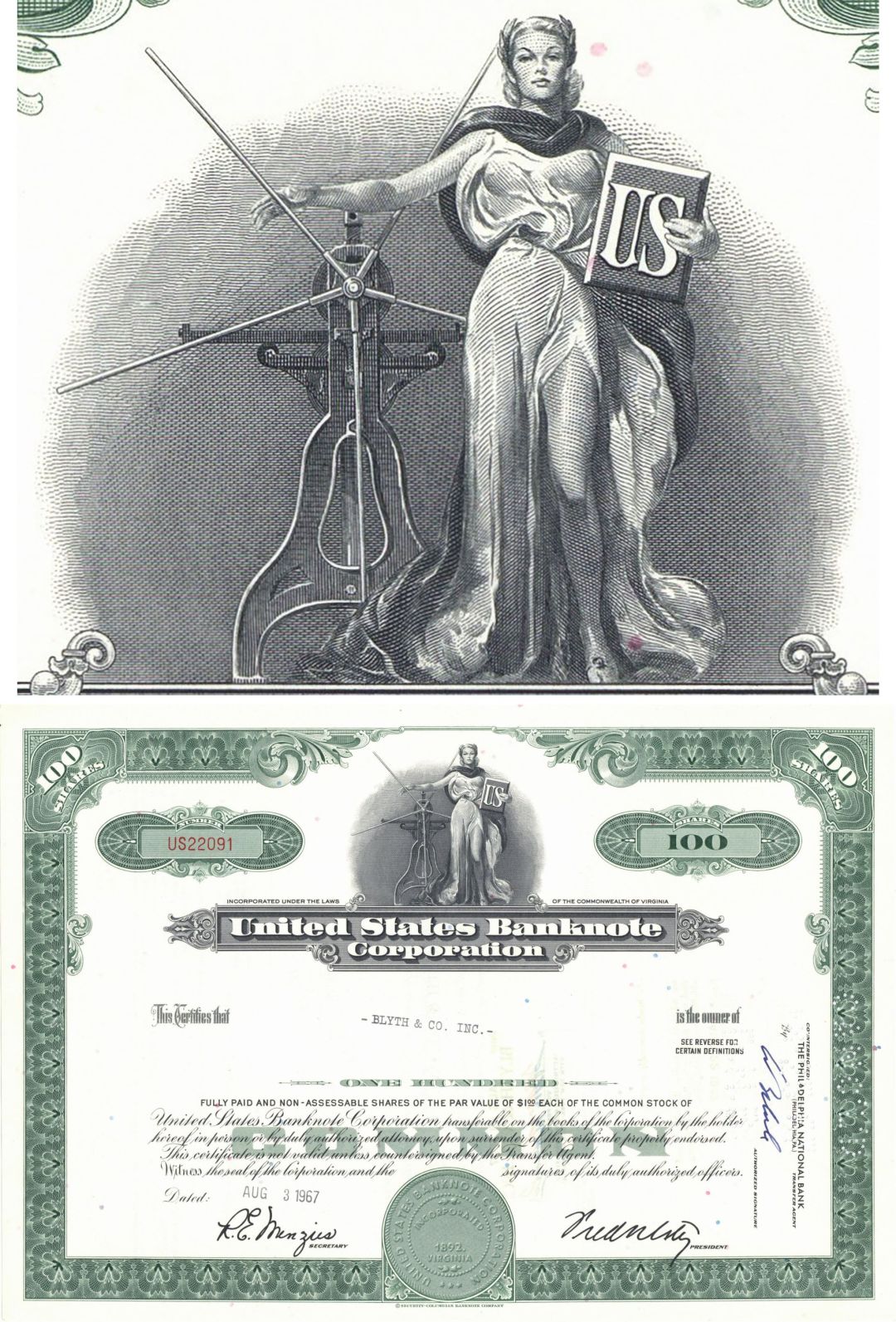 United States Banknote Corp. - 1960's-70's dated Printing Company Stock Certificate