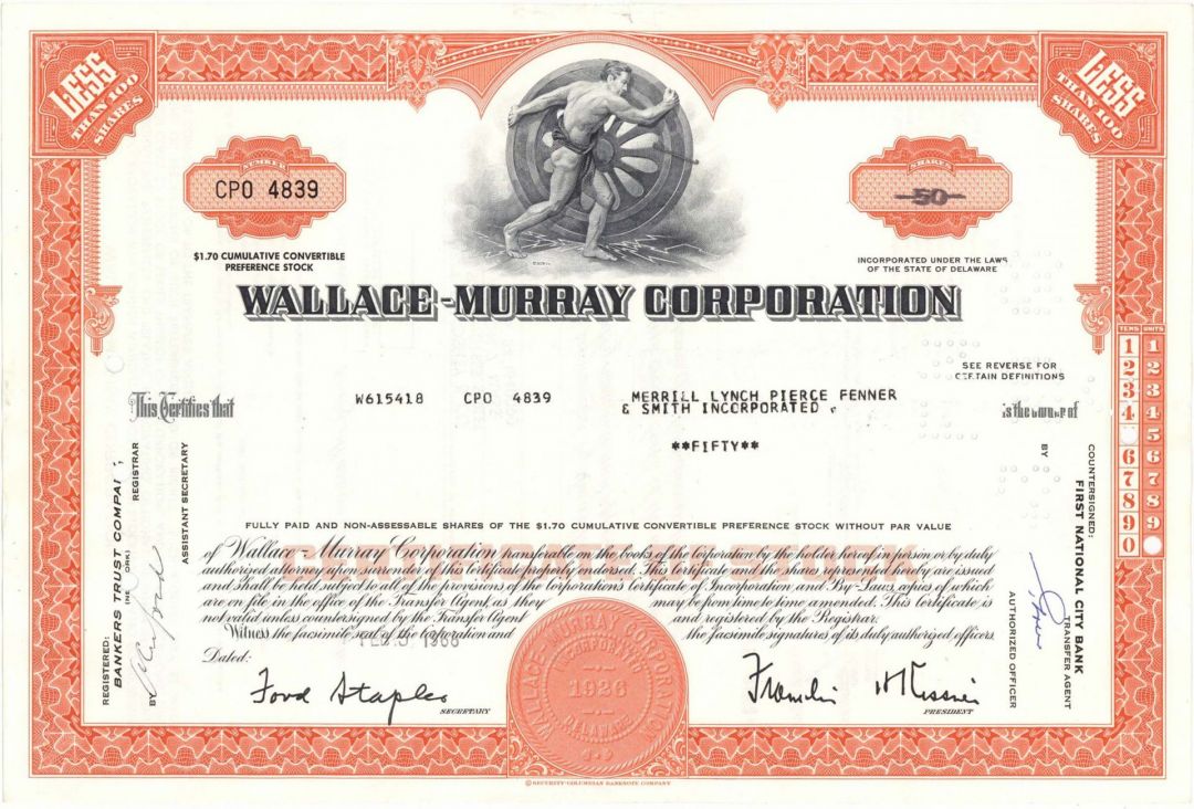 Wallace-Murray Corp. - Stock Certificate