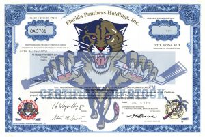 Florida Panthers Holdings, Inc. - Ice Hockey Team Stock Certificate