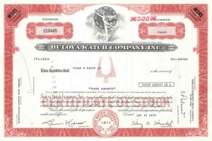 Bulova Watch Cmpany Inc. - Famous Watch & Clock Stock Certificate