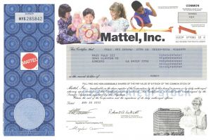 Mattel, Inc. - Stock Certificate - Famous Toy Company - Gorgeous Photographic Vignette of Children and Mattel Toys