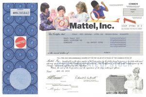 Mattel, Inc. - 2000's dated Famous Toy Company Stock Certificate - Gorgeous Photographic Vignette of Children and Mattel Toys