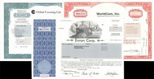 3 Stock Set - Enron, Global Crossing, and WorldCom - 2002-2003 dated Fraud Set of 3 Stock Certificates