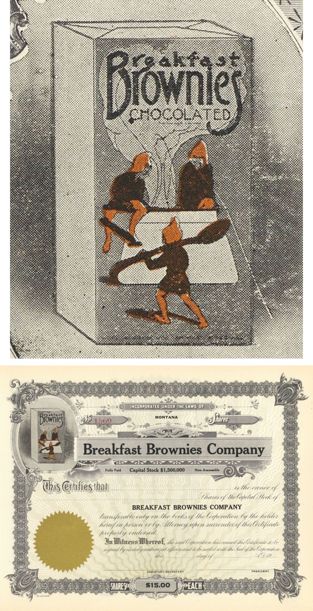 Breakfast Brownies Co. - circa 1900's Unissued Stock Certificate