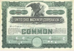 United Shoe Machinery Corp. - 1906-1916 dated Stock Certificate